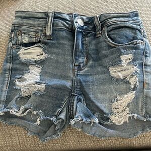 American Eagle distressed dark denim shorts